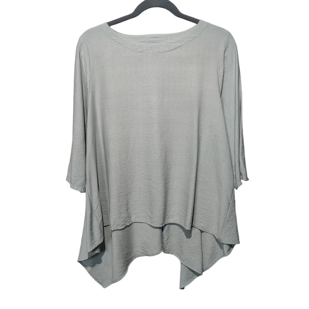 Niche Nilgun Derman Sz 1X Greige Asymetrical Hem Boat Neck Lagenlook Shirt